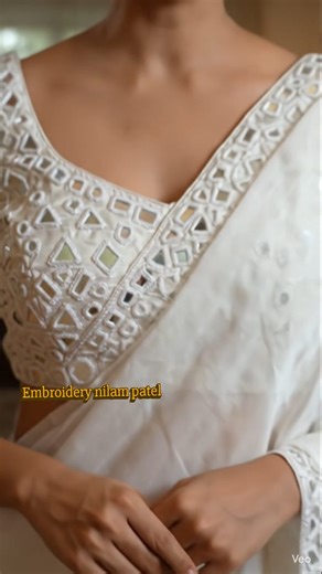 Embroidery Nilam Patel (THADODA) on Instagram: "Beautiful mirror work blouse and saree design.. Simple & elegant square mirror work embroidery ✨ Aa design kurti, blouse ane dress mate perfect che 💖 Handmade mirror work with clean finishing — classy & minimal look. Aava j mirror work embroidery designs mate channel ne subscribe karo 👍 Video last sudhi jarur jojo 👀✨ #mirrorwork #squaremirrorwork #handembroidery #reels #mirrorworkdesign"