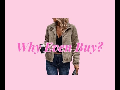 Women's Corduroy Quilted Puffer Jacket Zip Up Long Sleeve Padded Bomber Barn Jackets Coat with Pocke