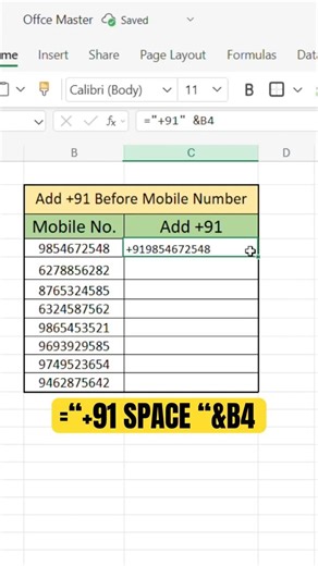 Add +91 in Numbers in Excel | Excel Trick You Must Know 🇮🇳
