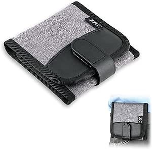 JJC Lens Filter Pouch Case for Circular Filter Up to 82mm (37mm 40.5mm 49mm 52mm 55mm 58mm 62mm 67mm 72mm 77mm), 3-Pocket Lens Filter Wallet Storage Bag with Fasten Belt Loop Design