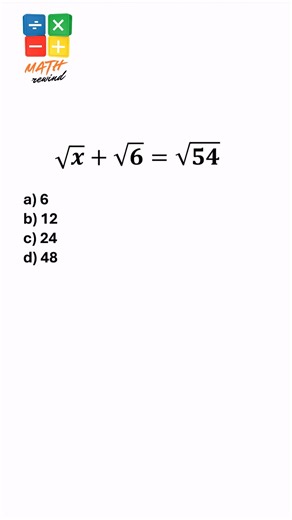 Math Rewind on Instagram: "A clean radical equation solved step-by-step! 🤓 Let's find x without the confusion. #MathTrick #Algebra #RadicalEquation #SquareRoot #SolveForX #LearnMath #MathHelp #MentalMath #MathHack #ProblemSolving #StudyMath #MathReels #FastMath #MathChallenge #Education"