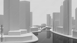White blank 3D model of a city built by the water. 3d rendering.