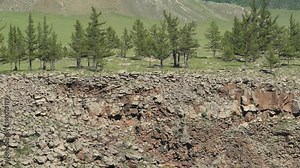 Broken and Crumbled Rocks Spilling From the Canyon Slope Ridge Towards the Valley Floor.volcanic rock layer layers tendency sediments erosion washout denudation slot canyons narrow land landslide 4K.