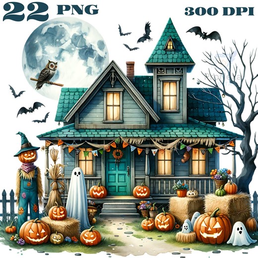 Watercolor Haunted House Clipart Bundle: Spooky Halloween PNG (digital Download) - Etsy