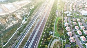 Aerial view above Netivot. A city in the Southern District of Israel located between Beersheba and Gaza strip. resindetal houses and high way road