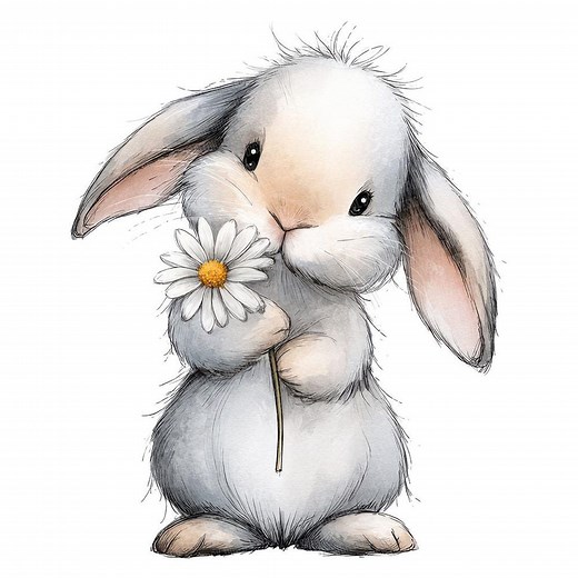 Rabbit PNG Clipart, 12 Daisy Bunny Clip Art Set, Printable Watercolor Clip Art, Spring Animals, Digital Download, Transparent Background PNG - Etsy