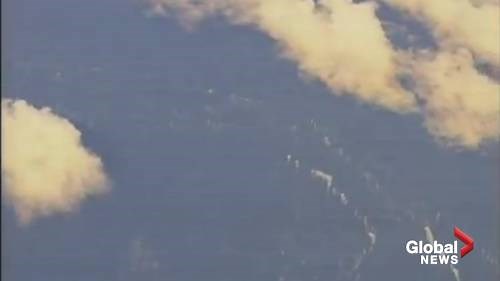 Floating rock island may be from underwater volcano, pumice