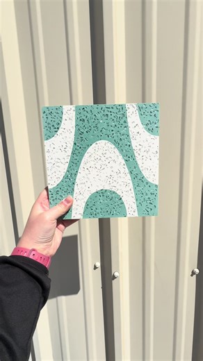 Tile of the day: Groovy Sea Glass Terrazzo 😍 #tile #terrazzo #sparkle #tiletok #handmade