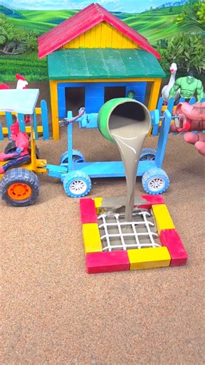 🚜🔥 Real Working DIY Mini Tractor Making Cement Pillar Footing with Bricks 🧱 #shorts #yoitubeshorts