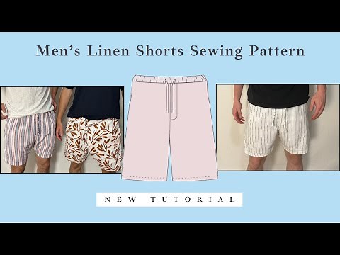 Men's shorts sewing tutorial and pattern | DIY linen shorts with elastic waistband and 6 inch inseam