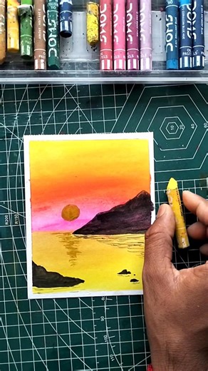 😍 Easy Sunset Scenery Drawing with Oil Pastels 🌅 #art #shorts