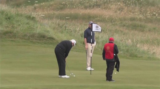 Trump visits golf resorts in Scotland as protesters ask for info on Jeffrey Epstein