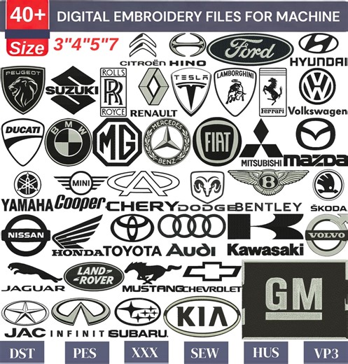 Car Logo Embroidery Designs Bundle, Auto Brand Machine Embroidery Files, Emblems, Car Embroidery, Supercar, Car Logo, Auto, Vehicle - Etsy
