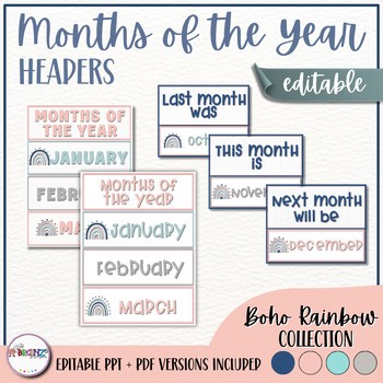 Boho Months of the Year Classroom Decor | Editable Calendar Labels | PPT & PDF