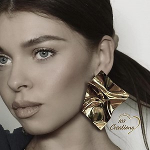 Irregular Square Statement Earrings: Gold or Silver, Textured Geometric Crumpled Design - Etsy