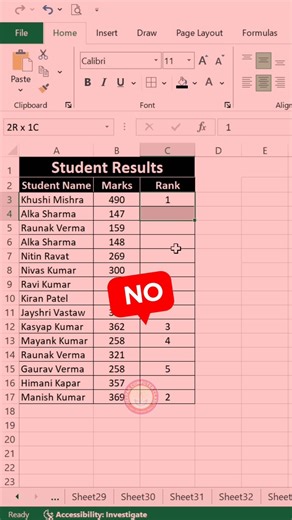 rank students by marks in excel | excel simple tricks #excel #exceltricks #exceltips #exceltutorial