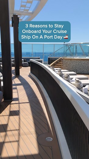 Cruising is very much driven by where you’re going but that doesn’t mean you always have to get off the ship every time it’s in port. If you’re weighing the pros and cons of staying onboard during a port of call, here are more reasons why staying onboard can be a great decision! 🚢 You’ll have the pool to yourself: On a port day, pools are invitingly empty. Same holds true for the hot tubs, which tend to fill up quite fast most days. 🚢 You’ll save on spa services: Spas can’t make money if no on