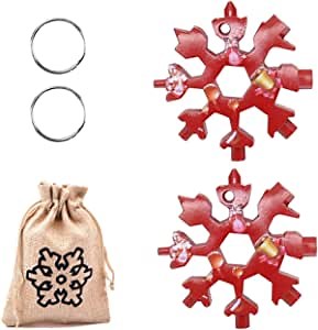 Snowflake Multitool Stainless Steel Tools,18-in-1 Bottle Opener Wrench Outdoor Travel Camping Daily Too Christmas Gift for Mens (Red)