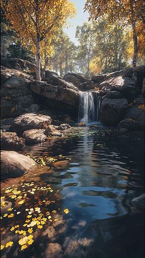 Golden Autumn Waterfall – Peaceful Forest Stream Ambience for Relaxation & Study