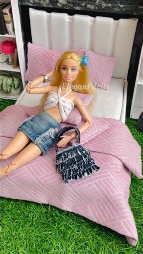 DIY Barbie Denim Skirt & Crop Top Outfit! 🧵✂️#barbie #doll #outfit #fashion