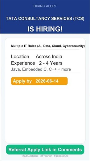 Tata Consultancy Services (TCS) | Multiple IT Roles (AI, Data, Cloud, Cybersecurity) | Off Campus 20