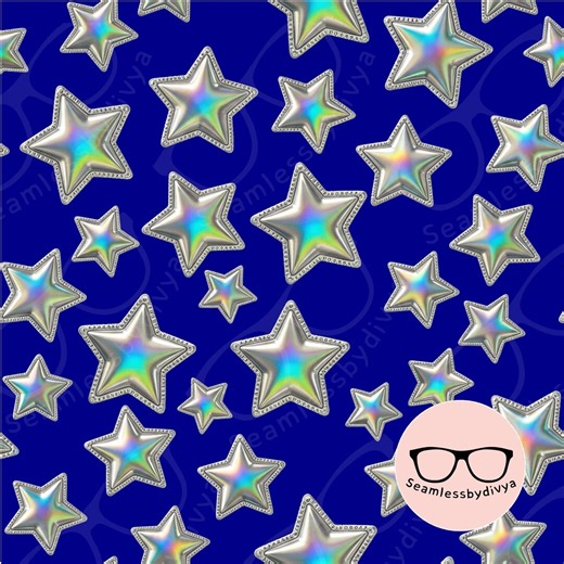 Shiny Holographic Star Seamless Pattern PNG No Background For Sublimation Wallpaper Fabric Textile Design