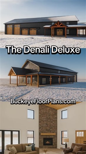 Buckeye Plans on Instagram: "The Denali Deluxe Barndominium 🏡😁 #fyp #reels #barndominium #buckeyeplans"