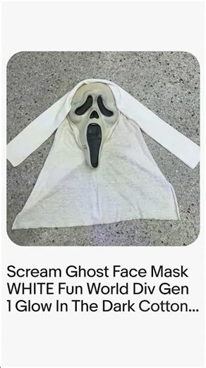 Scream Ghost Face Mask WHITE Fun World Div Gen 1 Glow In The Dark Cotton Shroud
