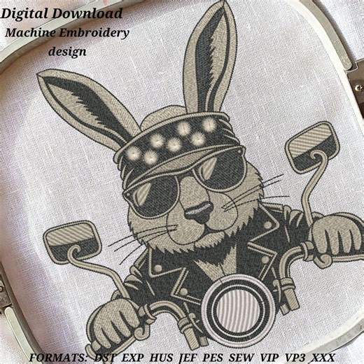 Biker Bunny Embroidery Design Rocker Style Machine File - Etsy