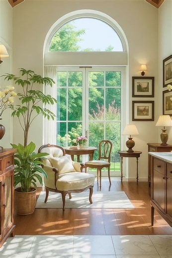 Where sunlight meets serenity ☕🌿 #cozyhome #vintagedecor #sunroom #rusticstyle #homedesign