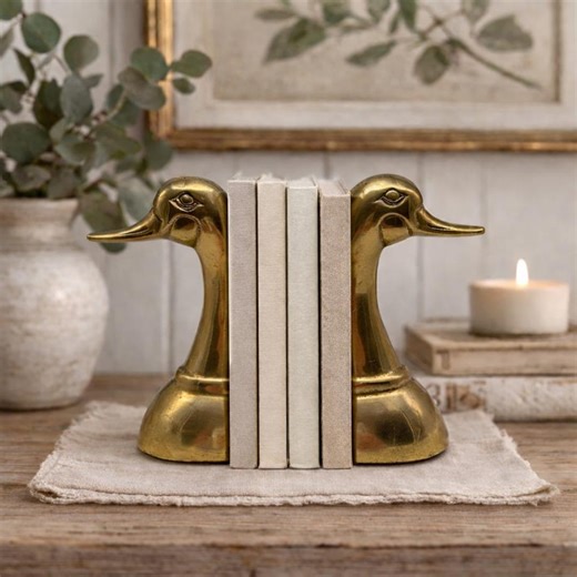 Vintage Brass Duck Bookends Pair | Cottage Library Decor - Etsy