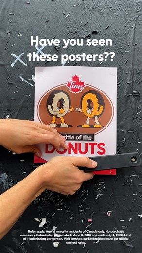 Tims Battle of the Donuts contest is here! Enter your donut idea for a chance to win $10K and a trip to the Tim Hortons test kitchen! 🍩💥🥊 Rules apply. Age of majority residents of Canada only. No purchase necessary. Submission period starts June 6, 2025 and ends July 4, 2025. Limit of 1 submission per person. Visit timshop.ca/battleofthedonuts for official contest rules. #TimHortons | Tim Hortons