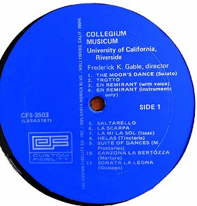 Collegium Musicum - University Of California, Riverside - Medieval And Renaissance Music / Music Of Rennaissance England