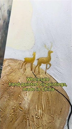 Hand-Painted Gold Deer Abstract Painting | Custom Oil Painting Factory