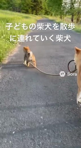 子どもの柴犬を散歩に連れていく柴犬 #柴犬 #shibainu #shiba #walk #sora2