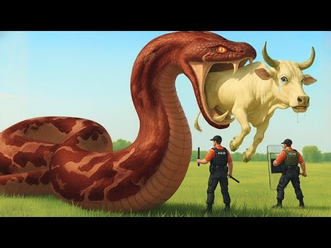 Emergency Rescue Team Saves Exhausted White Road Bull from Deadly Python Ambush