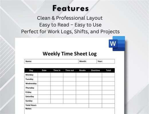 Editable Weekly Timesheet Log | Printable Time Tracker | Employee Time Sheet | PDF, Word | A4 & US Letter Sizes | Time Log Sheet - Etsy UK