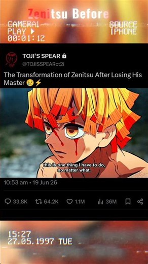 The Transformation of Zenitsu After Losing His Master 😢⚡#anime #zenitsu #tanjiro #inosuke #animeedit