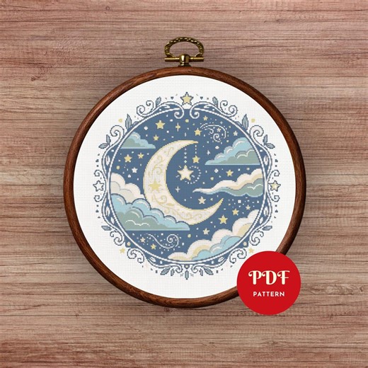 Moon Sky Cross Stitch Pattern PDF, Celestial Clouds Design (pattern Keeper Compatible, Instant Download) - Etsy