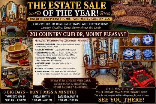 Mount Pleasant's Most Incredible Estate Sale... starts on 5/14/2026