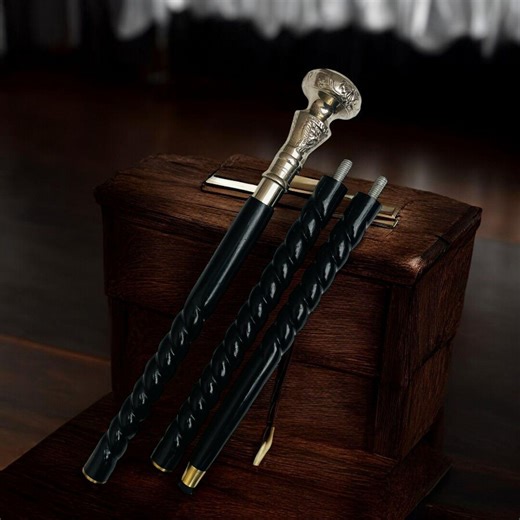 Victorian Style Silver Handle Walking Cane - Black Twisted Shaft - Etsy