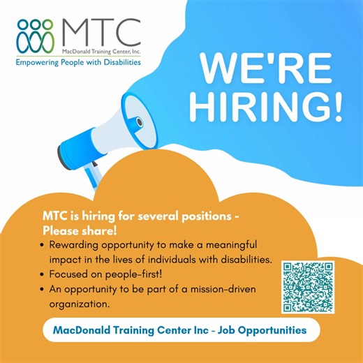 🚨 We’re Hiring at MacDonald Training Center (MTC)! Looking for more than a job? Come be part of a mission-driven team that empowers people with disabilities to lead the lives 𝙩𝙝𝙚𝙮 choose. Are you "Handy"? We're looking for you! 🔗 Explore open positions and apply today - link in comments 👇 Why join us? ✔ Make a real impact in someone’s life every day ✔ Be part of a people-first organization ✔ Work with a team that unites hope with opportunity Know someone who would be a great fit? Please s