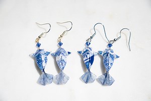 Blue Origami Koi Earrings: Chiyogami Paper, Bicone Beads - Etsy