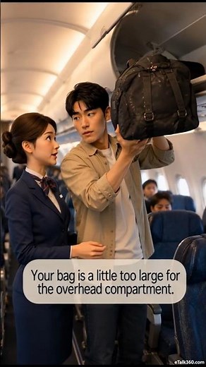 What happens when your carry-on is too big? Real life English conversation✈️ #shorts #flight