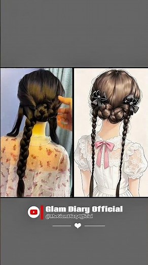 Easy Hairstyle for Long Hair-Braided Updo Tutorial with Bows #longhairtutorial #easyhairstyle #ootd