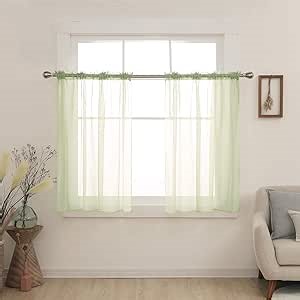 Deconovo Green Sheer Curtains for Kitchen 54 Inch Length, Rod Pocket Voile Drapes, Solid Sheer Curtain for Nursery (60x54 Inch, Sage Green, 2 Panels)