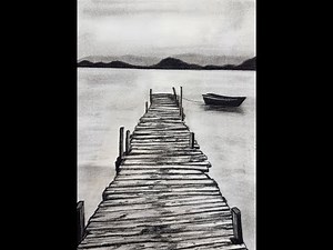Sunset Scenery | Drawing a Dock and Boat on a Lake with pencils | Easy Step by Step