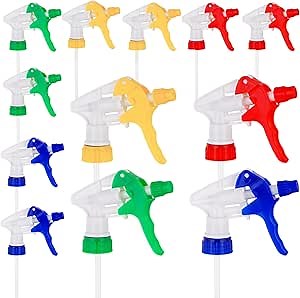 12 Pack Heavy Duty Trigger Sprayer Replacement Nozzles, Lak-Free, Comfortable Grip, Fit 28-400 16oz/32oz Bottles Blue Green Red Yellow