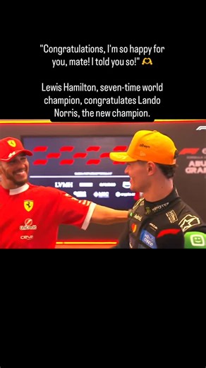 F1clips.tv on Instagram: "« Congratulations, I’m so happy for you, mate! I told you so! » 🫶 Lewis Hamilton, seven-time world champion, congratulates Lando Norris, the new champion. #F1 #AbuDhabuGP"