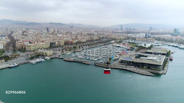 Aerial view of cable cars at Montjuic, Catalunya